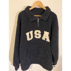 Wool Sherpa Quarter Zip USA Sweater